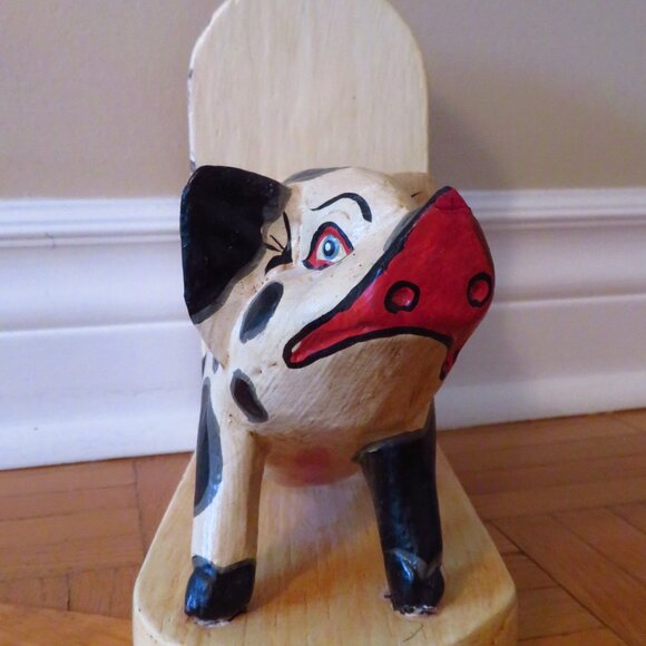 Vtg Hand Carved Pig Boar Potbelly Hog Folk Art Solid Wood Sculpture book end fig - Picture 7 of 10